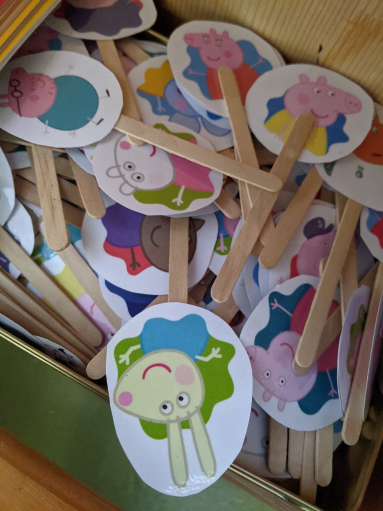 Peppa pig characters on popsicle sticks