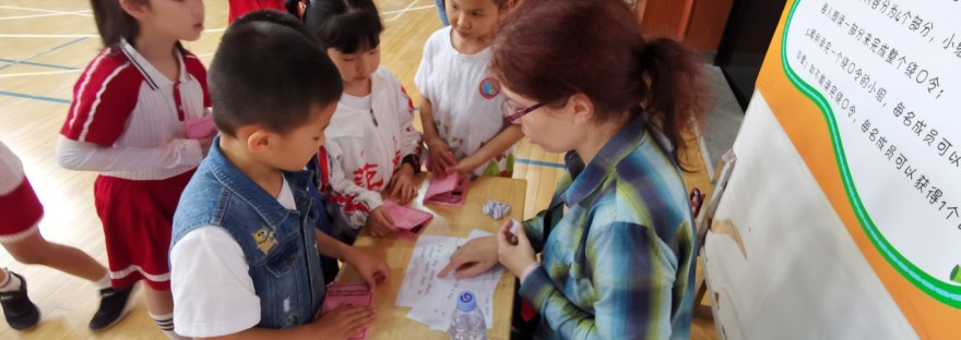 Me helping kids read a tongue twister