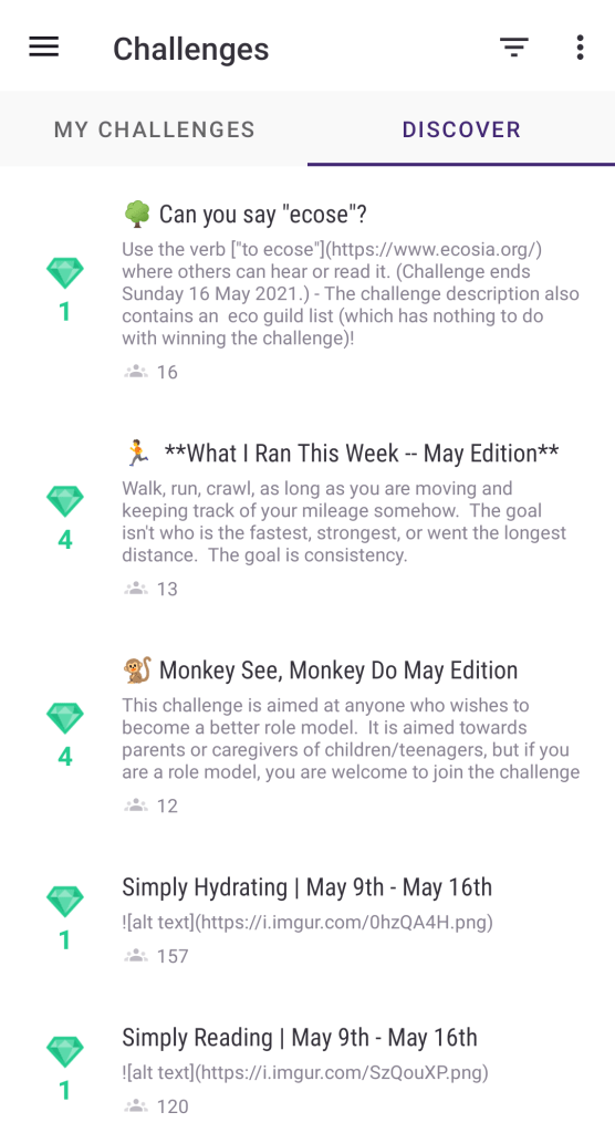Some challenges I can join in Habitica.