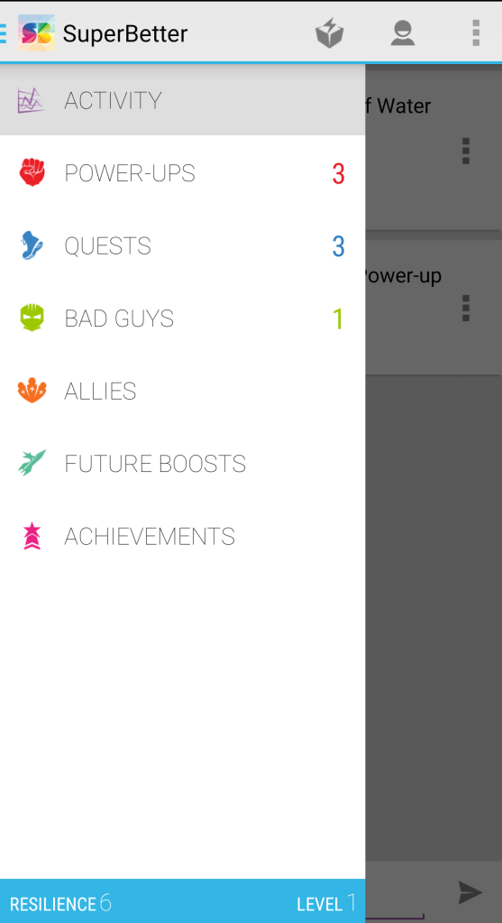 SuperBetter's confusing menu
