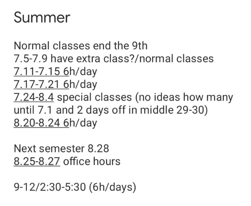 My possible summer schedule