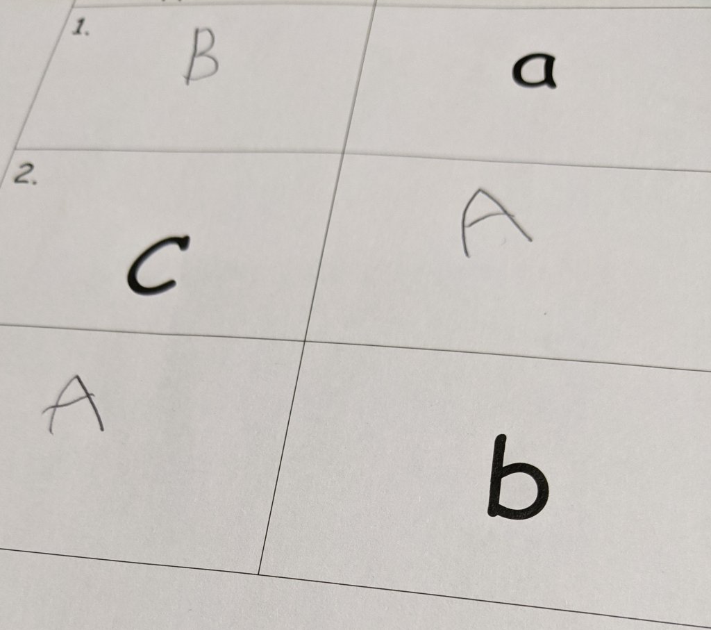 A student couldn't write the correct big or small letter next to it's other form.