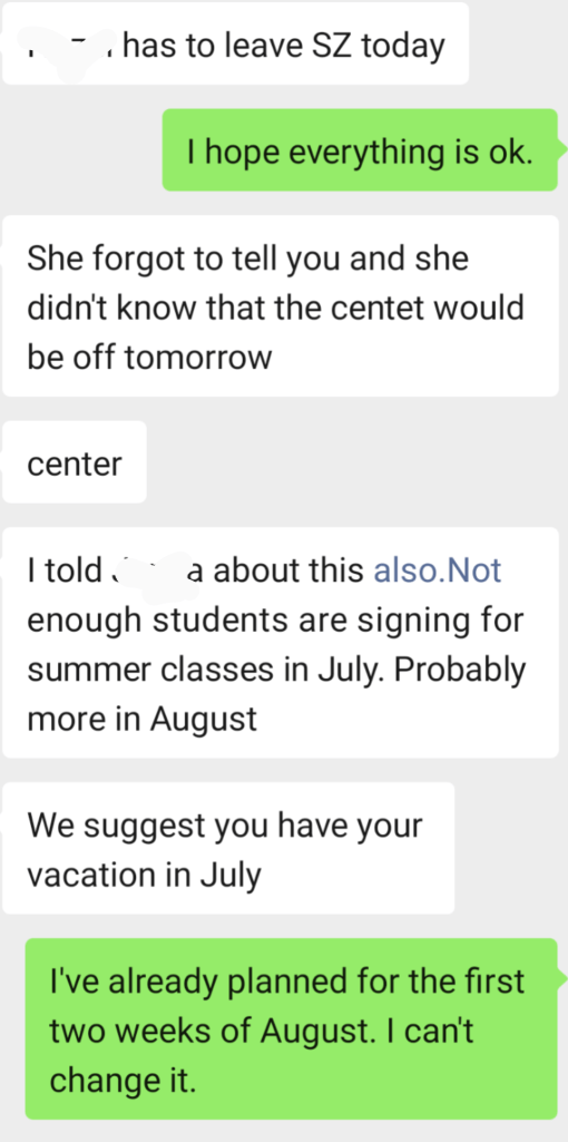 Conversation that I'm going on vacation early